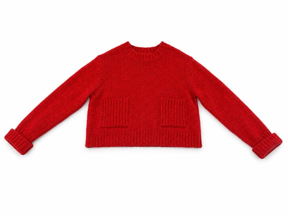 Lumiere Women’s Medium Red Knit Sweater Crewneck Front Pockets Cropped